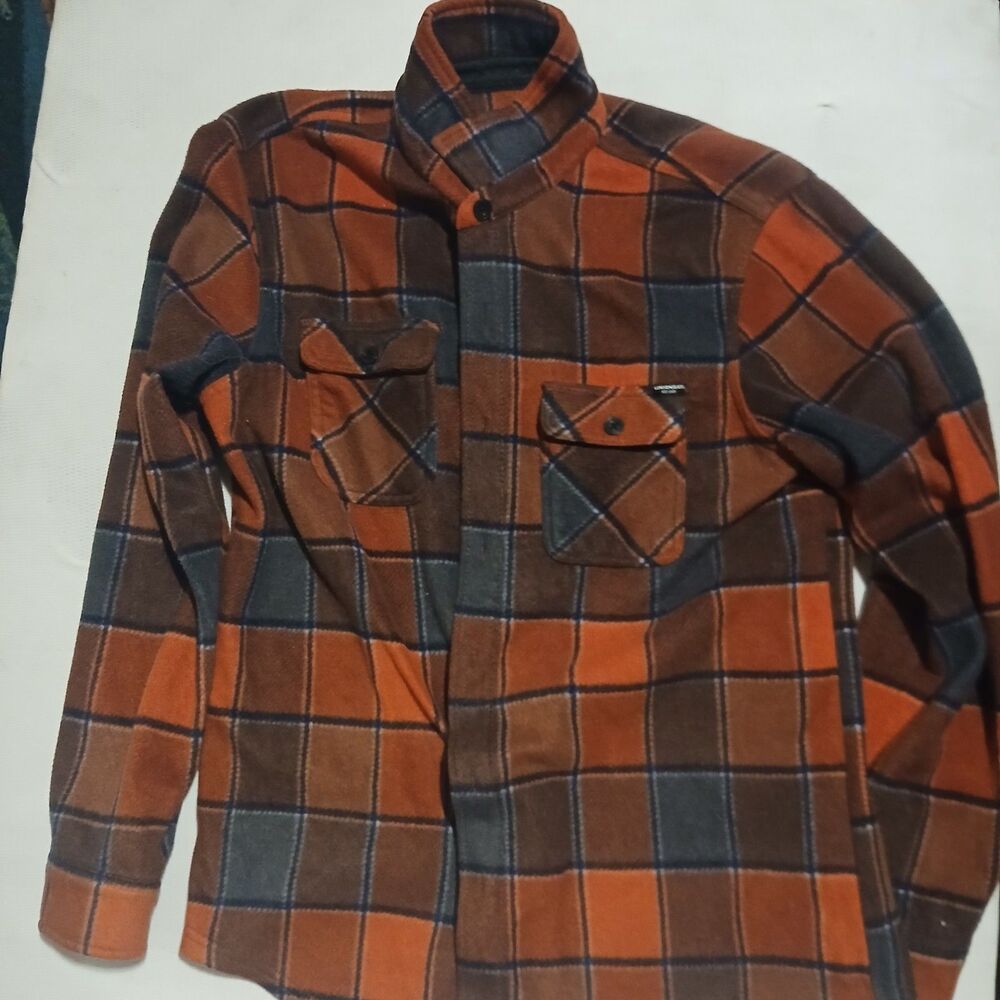 715. UNIONBAY Vintage Plaid Red/Gray Fleece Jacket Button Closure Size L